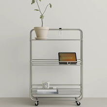 Three-tier stainless steel rolling storage cart with wheels