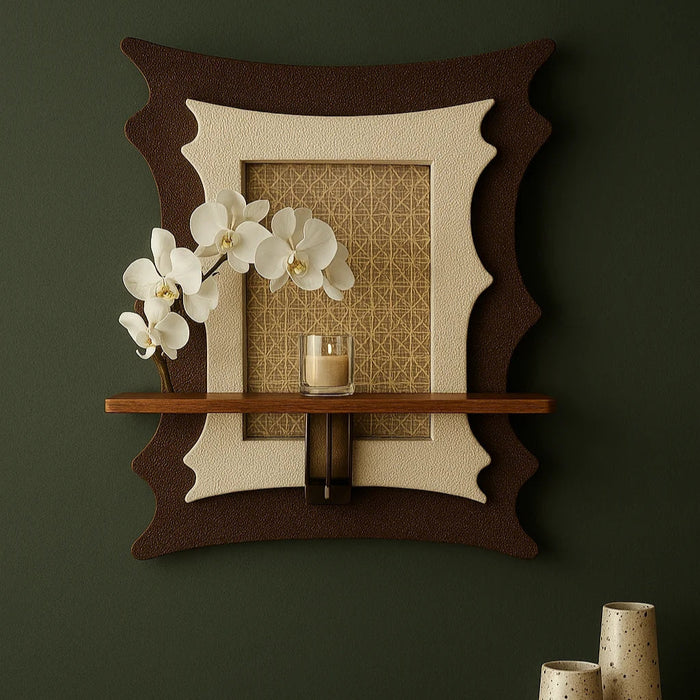 3D sandstone wall art with rock panel, glass vase, and artificial flower accent