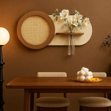 3D sandstone wall art with rock panel, glass vase, and artificial flower accent