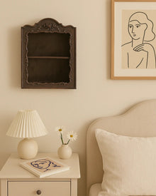 Retro French brown resin wall storage shelf with carved decorative detailing