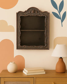 Retro French brown resin wall storage shelf with carved decorative detailing