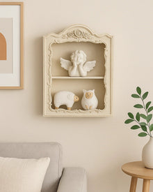 Retro French brown resin wall storage shelf with carved decorative detailing