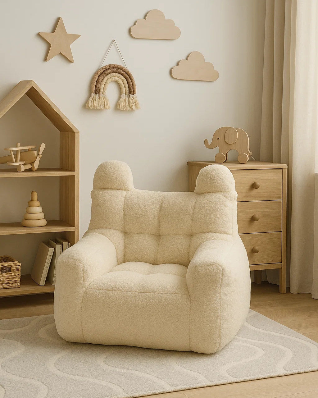 Pink bear shaped kids bean bag chair for a bedroom or playroom
