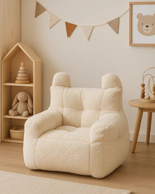 Pink bear shaped kids bean bag chair for a bedroom or playroom
