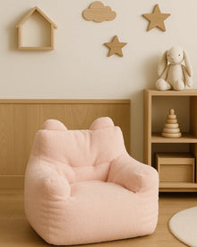 Pink bear shaped kids bean bag chair for a bedroom or playroom