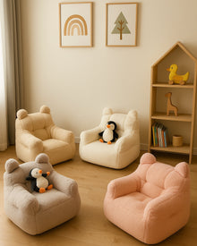 Pink bear shaped kids bean bag chair for a bedroom or playroom