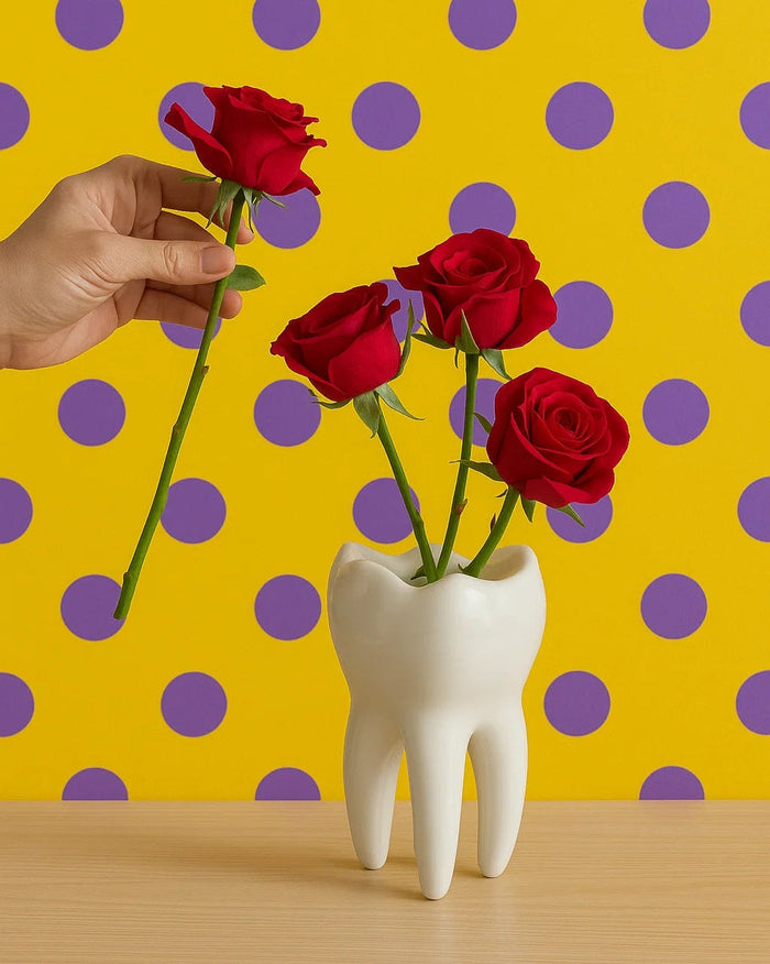 Tooth-shaped ceramic vase for quirky home decor