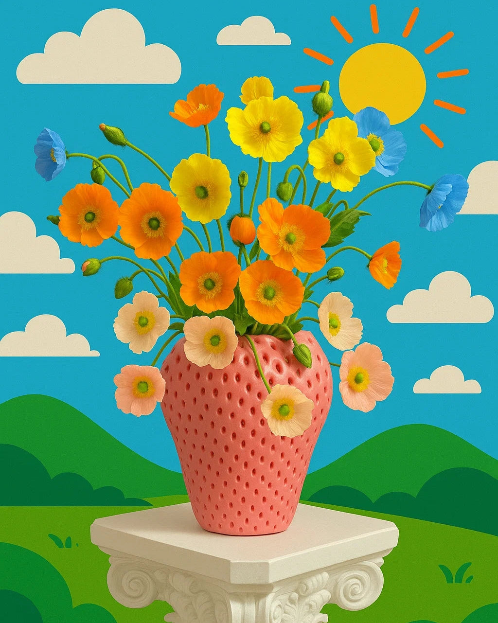 Pink strawberry-shaped ceramic flower vase for home decor
