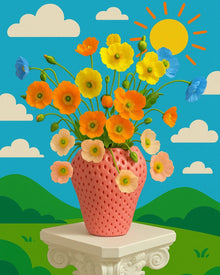 Pink strawberry-shaped ceramic flower vase for home decor