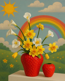 Pink strawberry-shaped ceramic flower vase for home decor