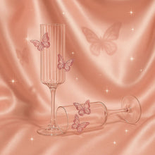 Set of two butterfly wine glasses with one striped glass and one smooth glass