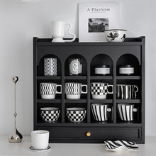 Japanese-style brown wooden mug rack for organising mugs, cups, and small bowls