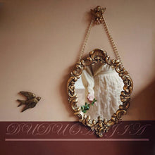 Baroque style 5-piece wall art set with vintage prints, ornate gold frames, mini frames, and decorative mirror