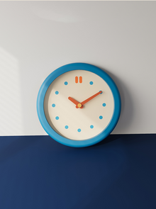 Vintage-style round blue wall clock with clean dial and pendulum