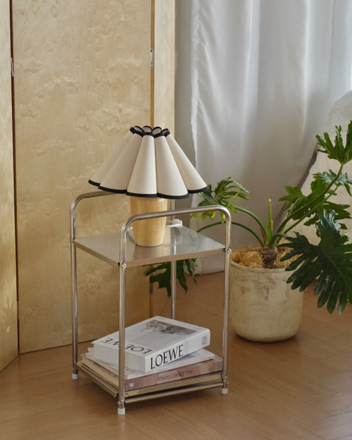 Vintage style two-tier stainless steel floor storage rack