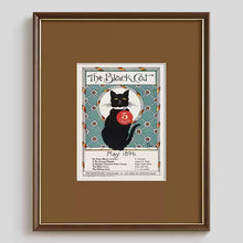 Vintage cat poster wall art featuring a feline in a ruffled collar with a red polka-dot bow