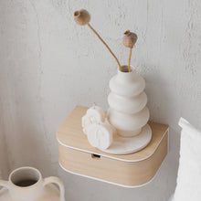 Floating wooden nightstand with drawer and white acrylic stone shelf