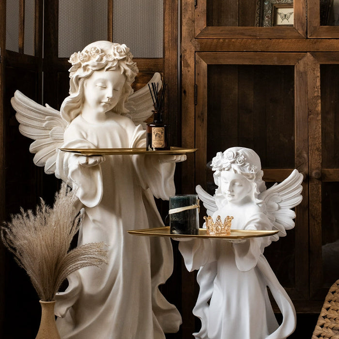 White vintage angel tray floor decor sculpture