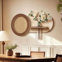 3D sandstone wall art with rock panel, glass vase, and artificial flower accent