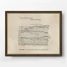Vintage Minute Waltz sheet music wall art in a vertical solid wood frame with gold accents