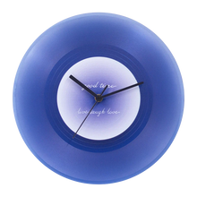 Black vinyl record-inspired clock with stand for wall or tabletop display