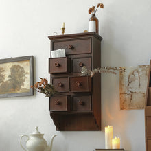 French vintage solid wood wall cabinet with drawers and shelves
