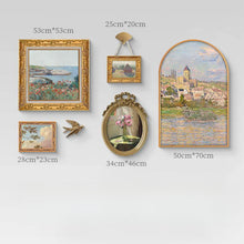 Vintage French 8-piece gallery wall art set with landscape and floral prints
