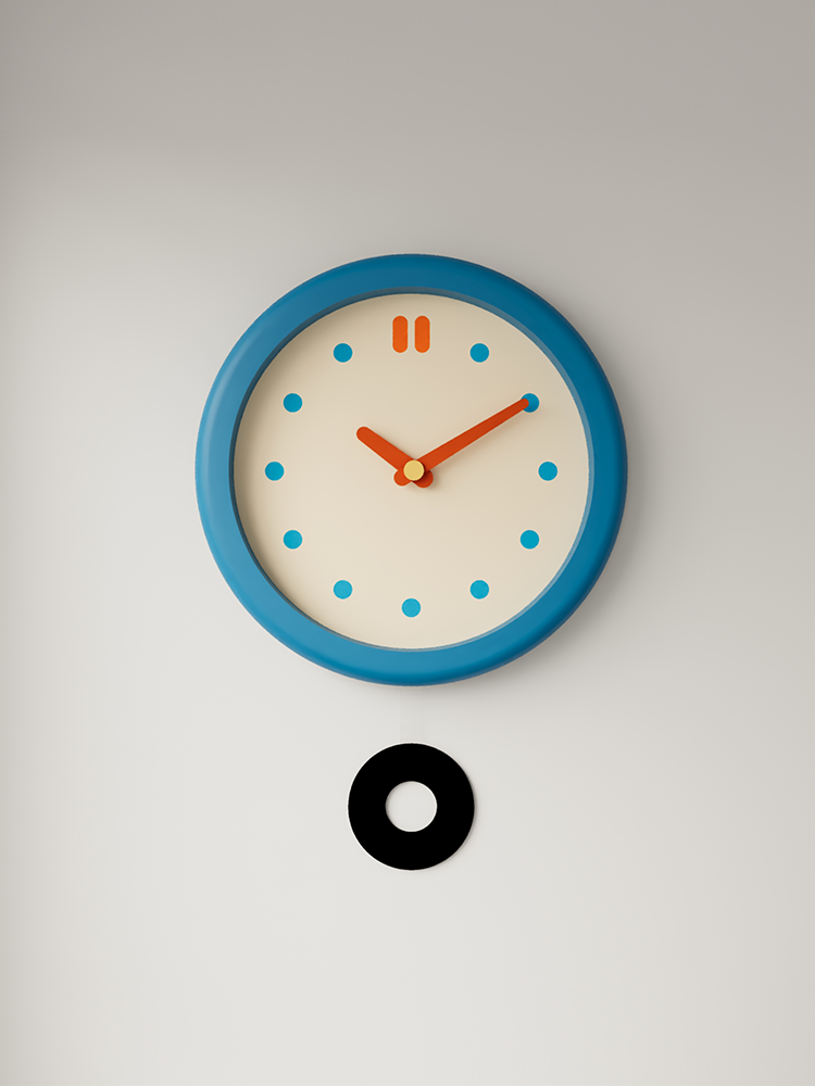 Vintage-style round blue wall clock with clean dial and pendulum