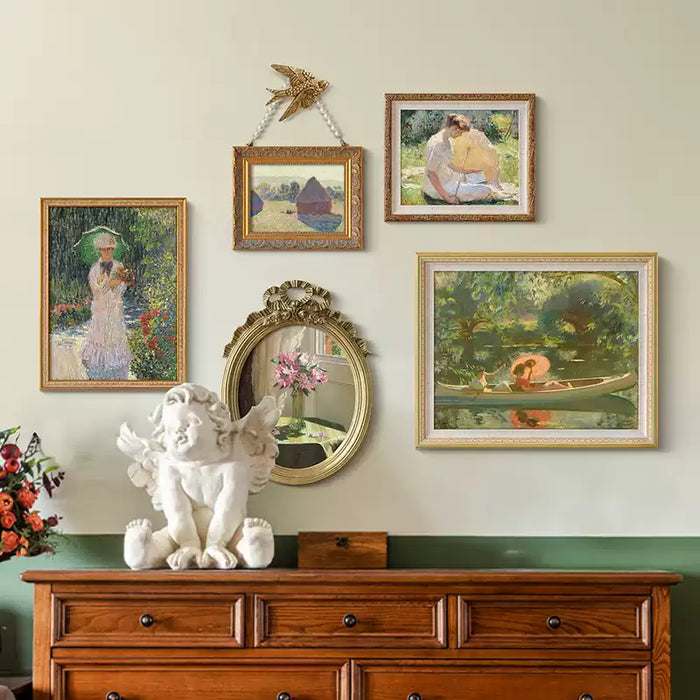 Vintage French wall art set of 5 with countryside-inspired artwork
