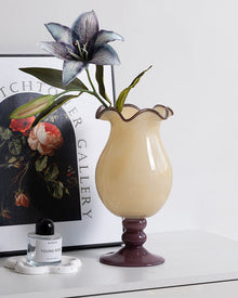 Purple glass flower vase for fresh or artificial floral arrangements