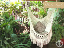 Handmade Camoapa cotton hammock chair with crochet fringe