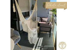 Handmade Camoapa cotton hammock chair with crochet fringe