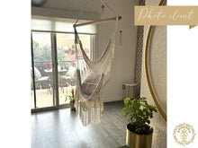 Handmade Camoapa cotton hammock chair with crochet fringe