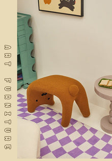 Brown cat face kids stool with padded seat