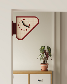Triangle corner wall clock with double-sided geometric design