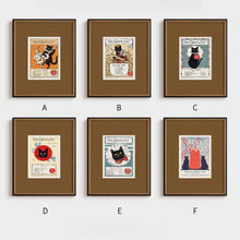 Vintage cat poster wall art featuring a feline in a ruffled collar with a red polka-dot bow