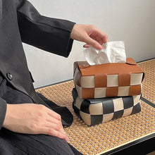 Beige checkerboard PU leather tissue box cover