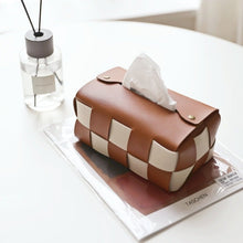 Beige checkerboard PU leather tissue box cover