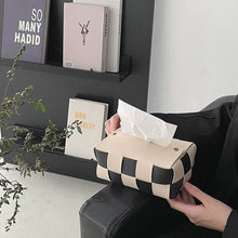 Beige checkerboard PU leather tissue box cover