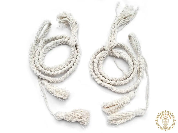 Pair of hand-woven Nicaraguan cotton hammock hanging ropes with decorative tassels