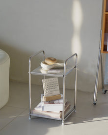 Vintage style two-tier stainless steel floor storage rack