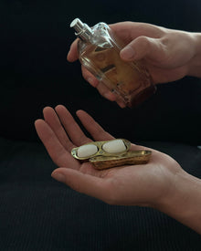 Peanut-shaped brass aroma box with refillable ceramic scent stones