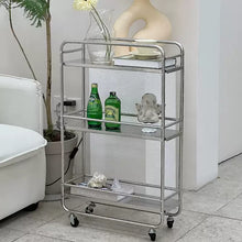 Three-tier stainless steel rolling storage cart with wheels