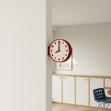 Double-sided corner wall clock with dot marker dial