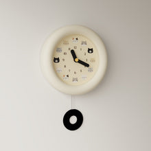 Cute cat wall clock with pendulum and illustrated feline hour markers
