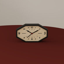 Octagon dual-sided corner clock with geometric wood and acrylic design
