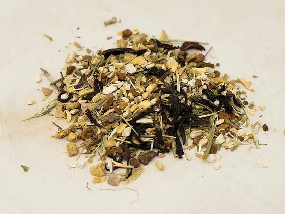 Women's wellness herbal tea blend with certified organic herbs
