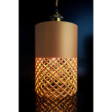 Sand-toned Vertex Dune Max geometric pendant light with textured upper section and grid-style lower design