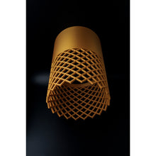Sand-toned Vertex Dune Max geometric pendant light with textured upper section and grid-style lower design