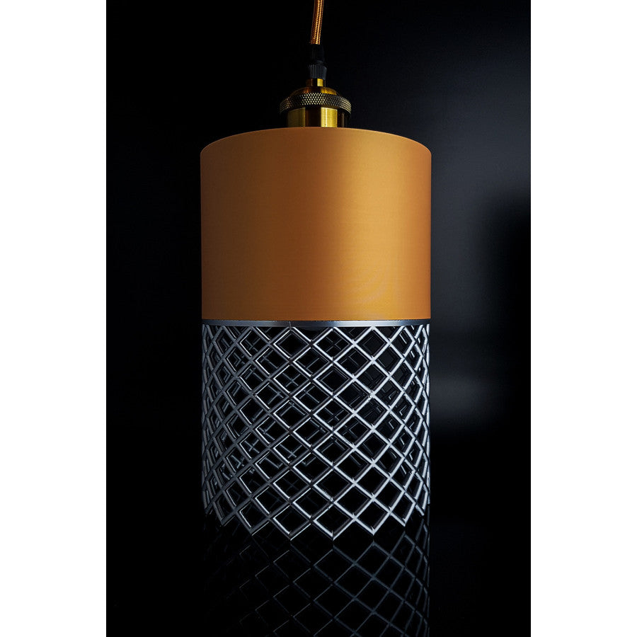 Vertex Dune Nebula pendant light with warm upper section and silver lattice detail